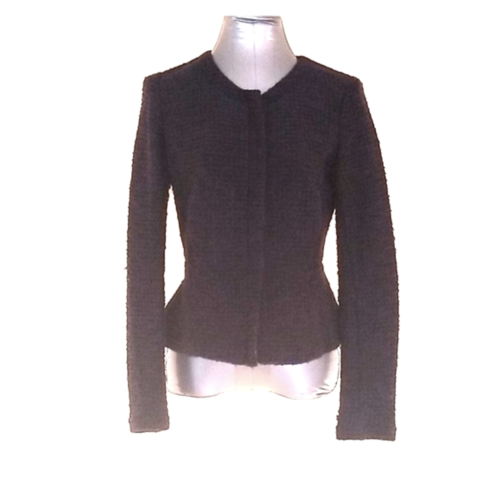 Loft Navy Blue and Black Collarless Peplum Blazer